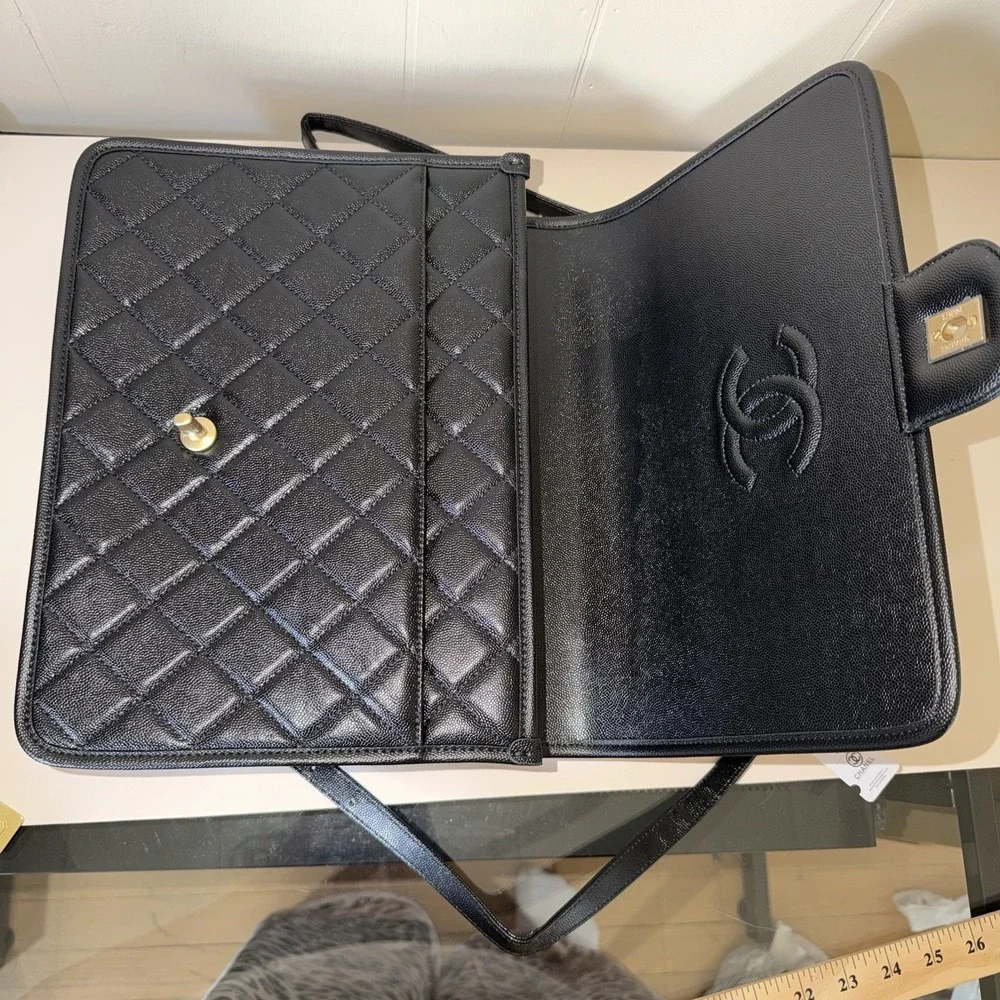 Chanel School Memory Large Flap Bag 22K Caviar Quilted Antique Gold Hardware NWT